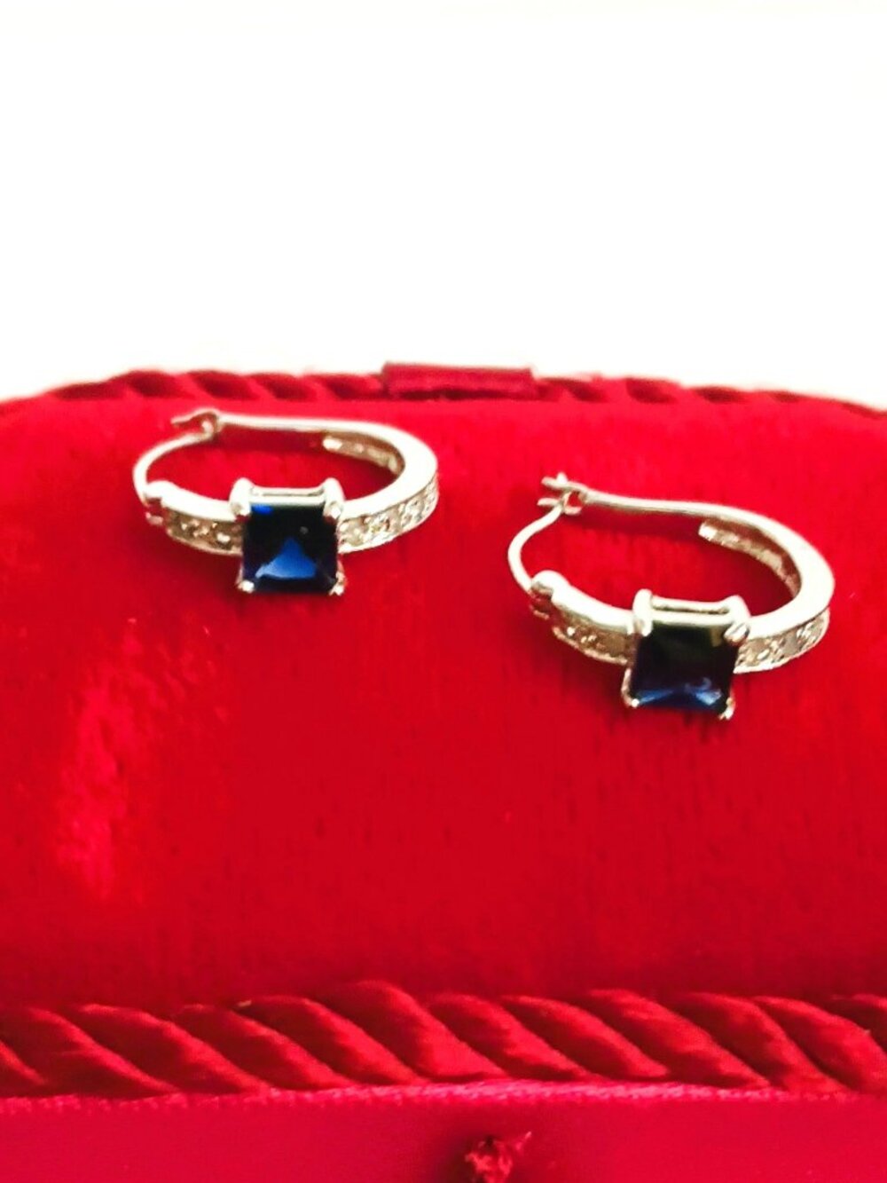 London Blue Topaz Leverback Earrings Emerald-Cut Solitaire Silver Tone